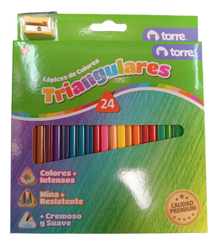 Lapices De 24 Colores Torre Triangulares + Sacapunta