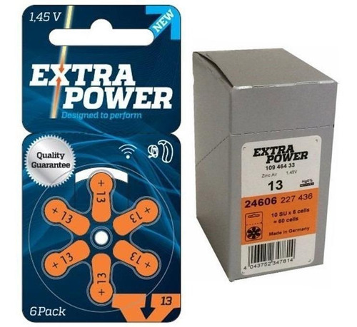 Pilhas 13 Extra Power 10 Cartelas-60 Baterias Ap. Auditivo