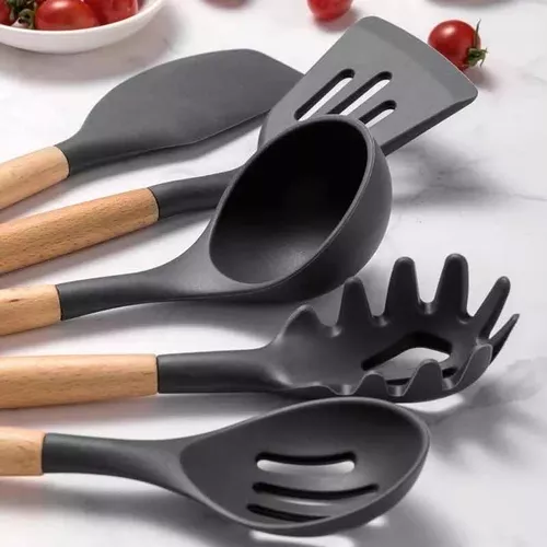 Set x 8 Utensilios de cocina en silicona y madera