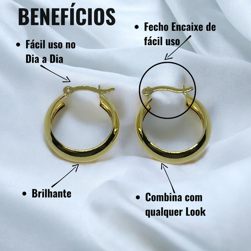 Brinco Argola Dourada Ganchinho Gabs Folheados 2 1,8cm