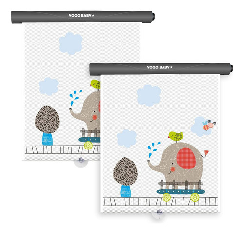 Car Roller Sunshade Deluxe Set De 2 Kids Elephant Paras...