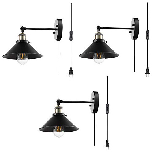 Plug In Wall Sconces Set Of 3, Industrial Wall Lights W...