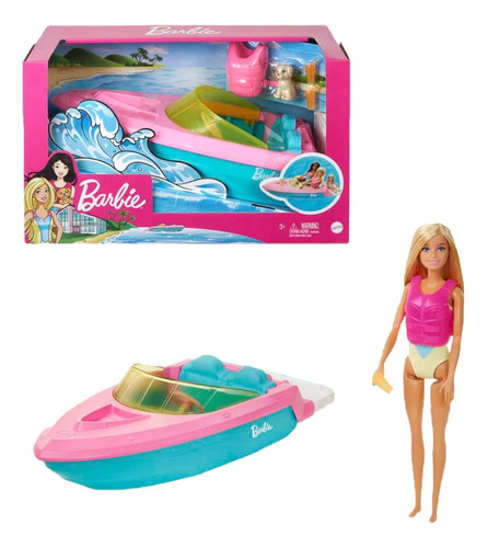 Mattel: Muñeca Barbie Salvavidas Con Bote Y Perro