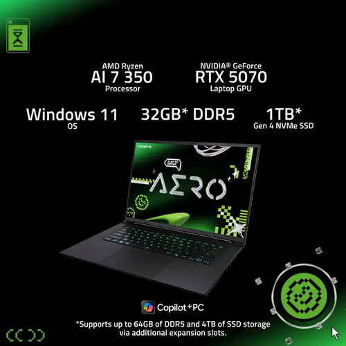 Gigabyte Aero X16 Wqxga Ryzen Ai 7 350 32gb Rtx 5070 1tb Ssd Space Grey (Usado)