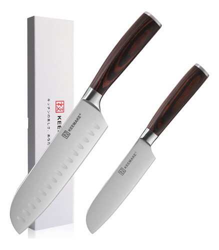 Keemake Santoku - Juego De 2 Cuchillos De Chef Japoneses Con