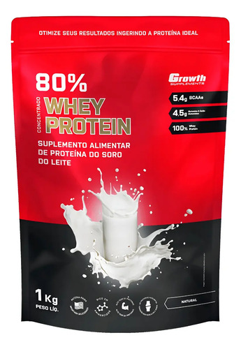Whey Protein Growth Basic 1kg Morango Proteína Concentrada