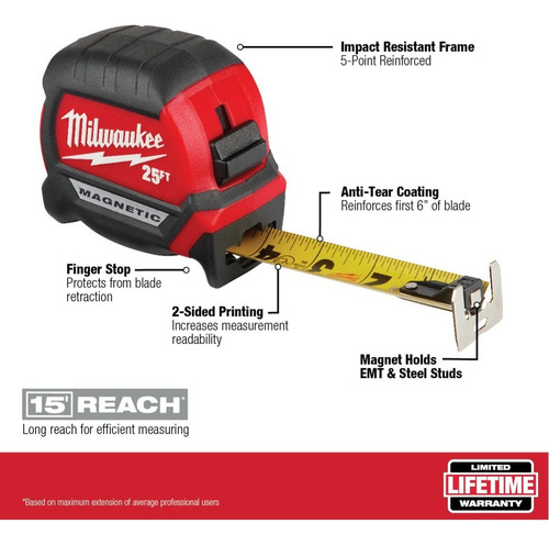 Milwaukee 48-22-0716 Flexómetro Magnético 5m Anti Golpe