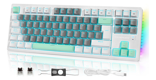 TERPORT TR95-88 Teclado Mecánico Español Tkl 80% Con Tecla Ñ, Outemu Brown Hotswap, Retroiluminación Azul Con 9 Efectos Y Luces Rgb Laterales, Teclado Gamer De 88 Teclas Antighosting