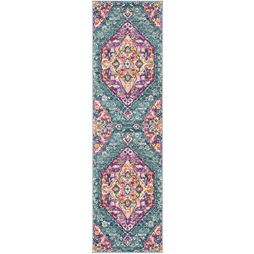 Alfombra Bohemia Medallon 2 Pie 3  X 6 Color Azul Fucsia No