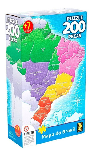 Quebra Cabeça 200 Peças Mapa Do Brasil Educativo Grow