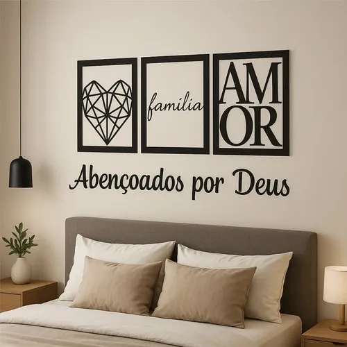 Quadros Familia Frase Abençoados Por Deus Cabeceira Vazado - R$ 23,9
