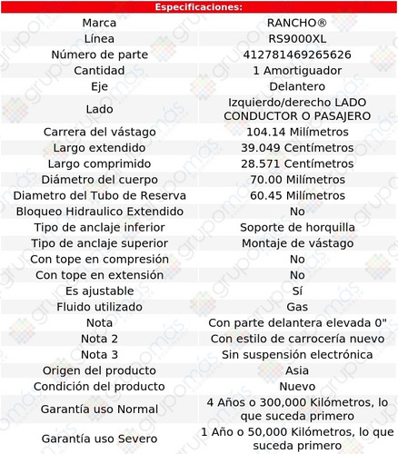 1 Amortiguador 39.049 Cm Izq/der Del Rs9000xl Yukon 00