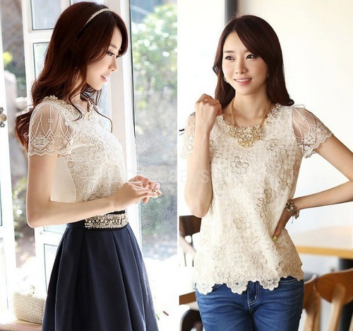 Blusa De Gasa Con Encaje Dorado Tallas S Y M Importada Stock