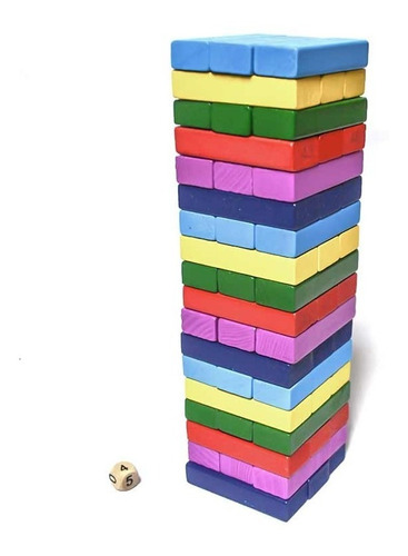 Torre Yenga De Madera En Colores 48 Piezas Grande Elun Store