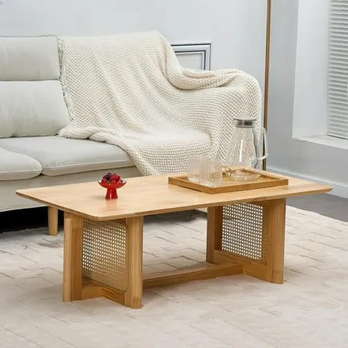 comprar Mesa De Café Rectangular De Rattan Y Madera 42 5  Para Sala