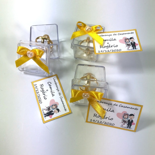 Lembrancinha Casamento Caixinha Alianças Amarelo Ouro 50 Und