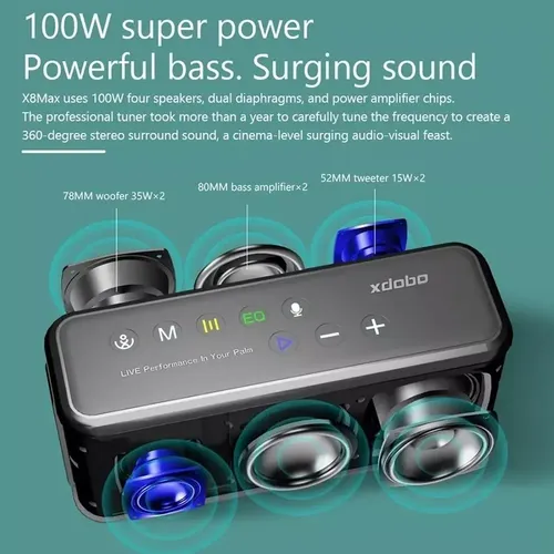Alto-falante Portátil Xdobo X8 Max Com Bluetooth À Prova D'á
