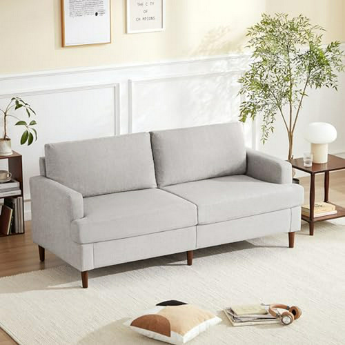 Sofá Loveseat 2 Plazas, Estilo Mid Century, Tela Lino Gris C