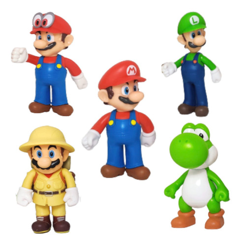 5 Figuras Set Super Mario Bros Cappy Yoshi Luigi Exp 10cm