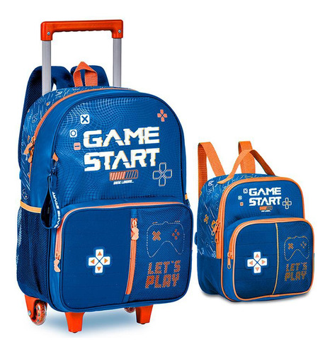 Mochila De Rodinhas Lancheira Game Start Azul - Clio