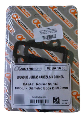 Junta Medio Motor Bajaj Rouser Ns 160 (59mm) [s/ Oring]  