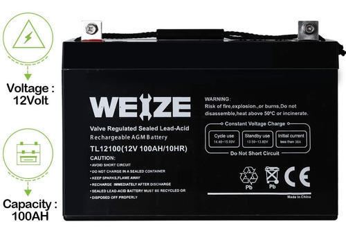 E154 Batería Ciclo Profundo Agm Sla Vrla 12v 100ah Weize