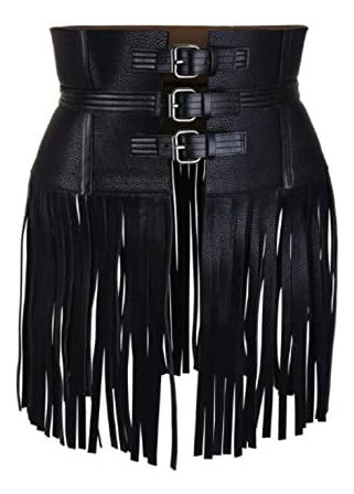 Cinturón Obi Lishow Fashion De Piel Negra Auténtica Con Flec