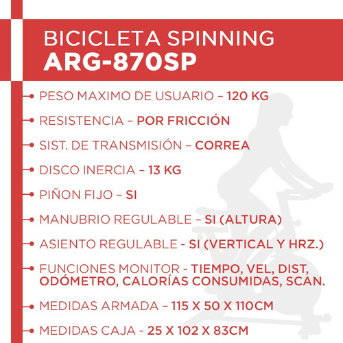Bicicleta Spinning Arg-870sp Randers H/120kg Disco Iner 13kg