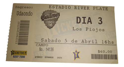 Entrada Los Piojos Campo Quimes Rock River 5 De Abril 2008