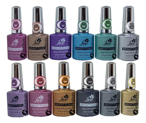 Kit 12 Esmaltes Gel Uv Refletivo Glitter Manicure 12 Ml Gb