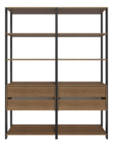 Estante Armário Multiuso Livros 4 Gav 8 Prat 140cm Madesa Rp Cor Rustic/Preto