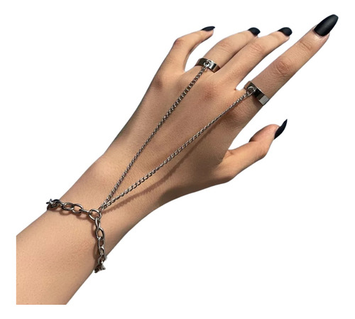 Pulsera Con Cadena Y Anillos Hombre Mujer Amuletos Moda Emo