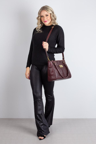 Bolsa De Couro Com Divisórias Tiffy Cor Marsala