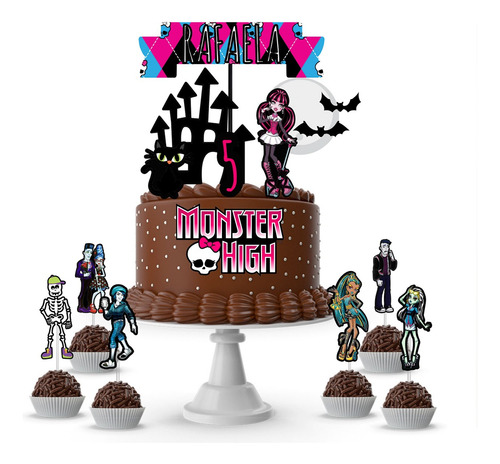  Topo De Bolo Personalizado Monster High + 10 Toppers