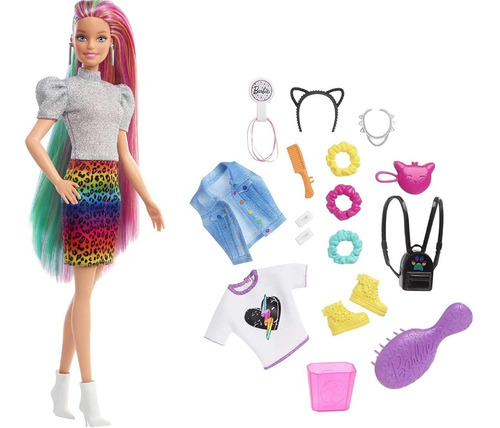 Muñeca Barbie Rainbow Hair Leopard