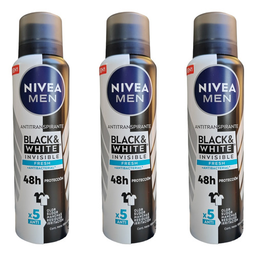 Pack 3 Nivea Men Antitranspirant Black&white Invisible Fresh