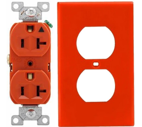 6 Pack Placa Con Contacto Duplex 20 Amp Y Tapa Naranja