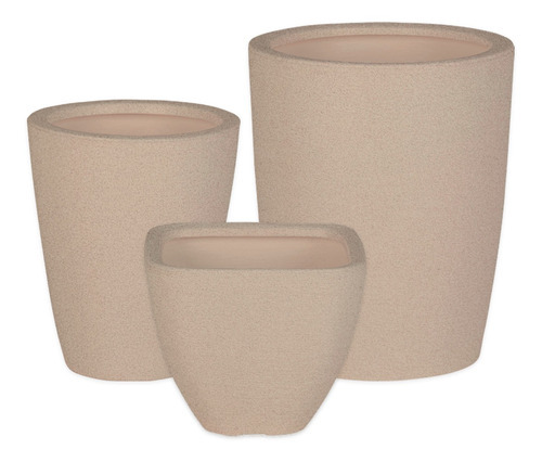 Kit 3 Vaso Polietileno Variados Planta Decoração Jardim Cd40 Cor Areia Rose