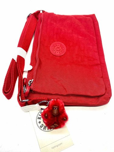 Bolsa tipo carteira Kipling 100% original vermelha, cor Mika, design de tecido liso vermelho