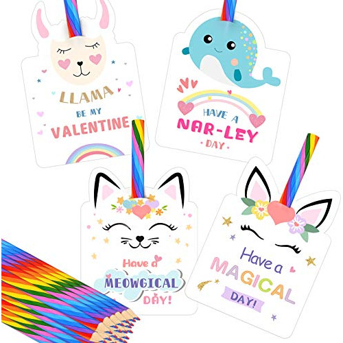 Tarjetas De San Valentín Niños - Juego De 24 Lápices...