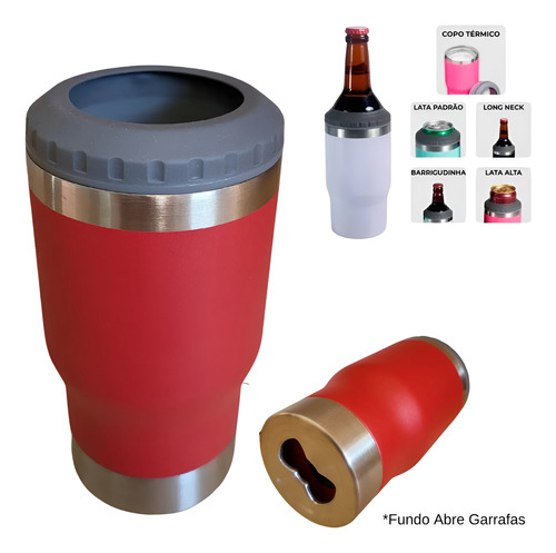 Copo Térmico Long Neck 300ml Porta Lata C/ 2 Tampas