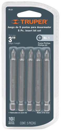 Puntas Destor.phill.nº1 75mm Truper P5-31   X Bl De 5 Pzas