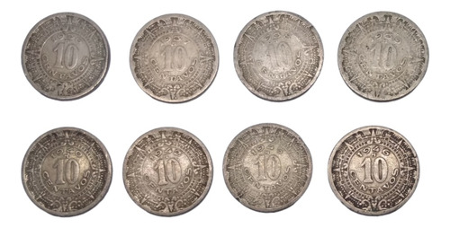 Monedas 10 Centavos Calendario Azteca 8 Piezas 1936 A 1946