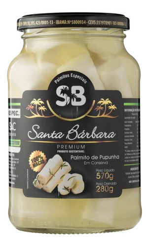 Palmitos Pupunha Santa Barbara Porção Especial Vidros 570g