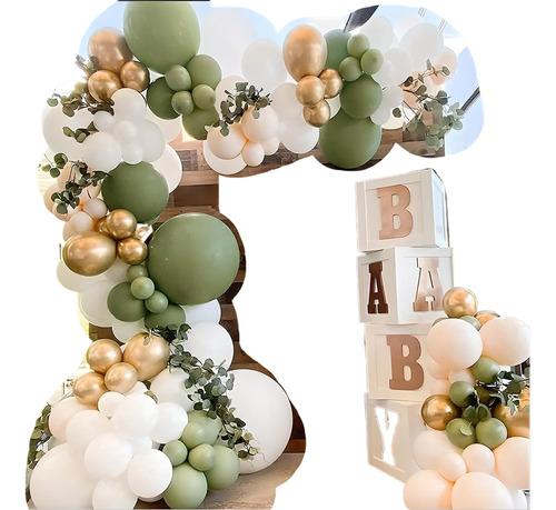 Decoracion Globos Safari Verde Premium Arco+4 Cubos Babys