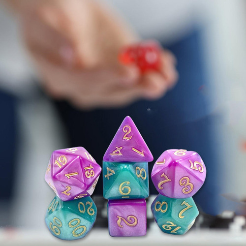 7x Dados Poliédricos D4 D6 D8 D10 D12 D20 Verde Violeta