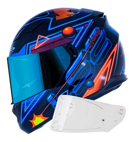 Capacete Ls2 Ff320 Synth Azul/laranja + Viseira Espelhada