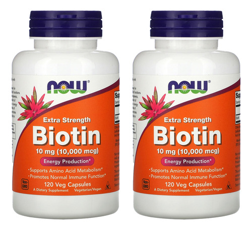 Biotina 10mg Extra Força Now Foods 120veg Caps 2un Sabor Sem sabor