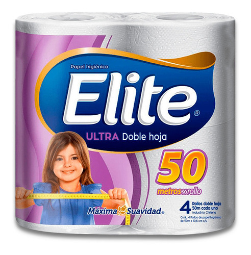 Papel Higiénico Elite Ultra Doble Hoja 50 Mts  Pack 4 Rollos