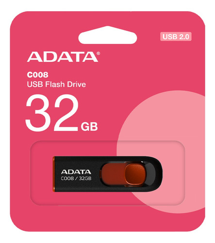 Memoria Usb Adata C008 32gb 2.0 Negro Y Rojo